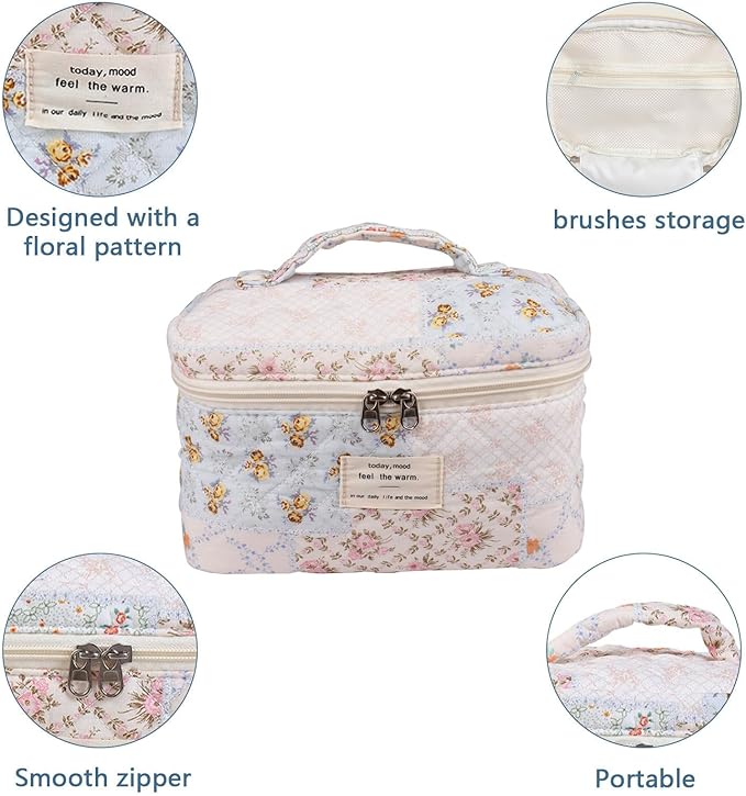 Large Makeup Bag, Cute Cosmetic Bag for Women Girls, Floral Coquette Aesthetic Toiletry Bag, Travel Make Up Organizer Bag (Ethnic style)