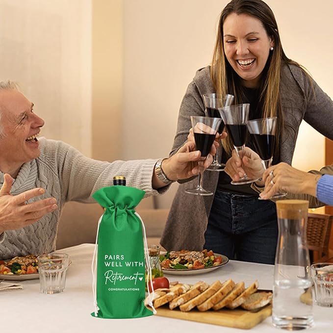 Green Retirement Wine Bag Retirement Gifts for Women Men Pairs Well With Retirement Wine Bag Farewell Gifts for Coworkers Going Away Gift for Friends Boss