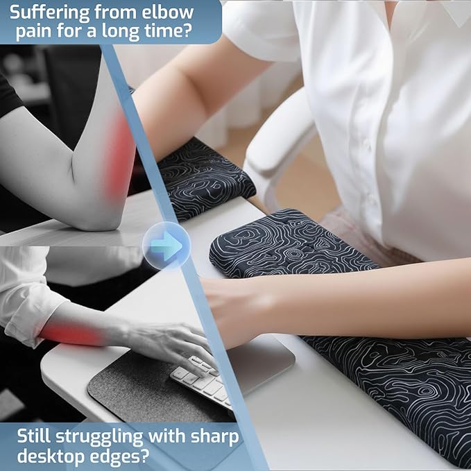 2-Piece L-Shaped Desk Edge Cushion,Memory Foam Elbow Pad & Wrist Rest,Non-Slip Ergonomic Design for Comfortable Typing & Elbow Pain Relief,Ideal for Office, Gaming,Home Use (Map Pattern)