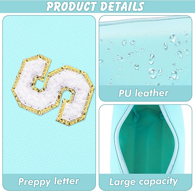 Gifts for Girls Initial Makeup Bag Personalized Cosmetic Bag with Zipper Cute Travel Toiletry Bag Waterproof PU Preppy Makeup Pouch Birthday Gift for Teen Girls Women(Blue S)