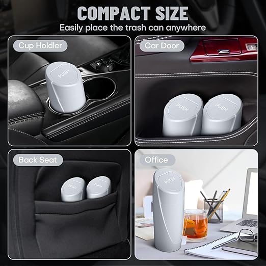 SGLRT Car Trash Can Bin with Lid - Car Garbage Can Cup Holder - Grey Mini Leakproof Vehicle Garbage Bin with 40pcs Trash Bags-Automotive Organizers and Storage for Front Back Seat Accessories