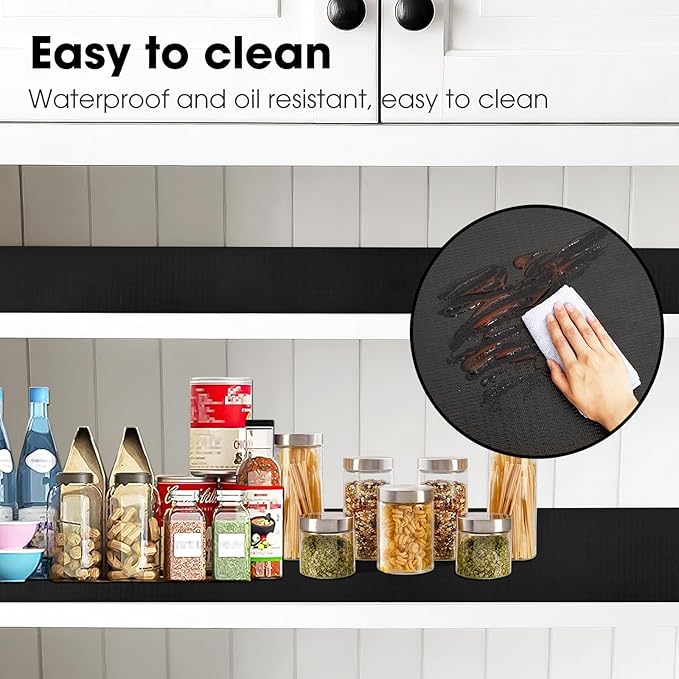 Drawer and Shelf Liner, Non-Slip Kitchen Cabinet Liners Non-Adhesive Thick Strong Grip Waterproof Washable Mats Protect Dresser Shelves Cupboard Bathroom Cabinets, Black, 12 in X 20 FT