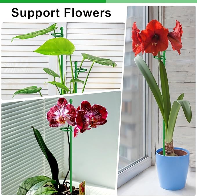 30Pcs Plant Support Stakes 17 inch SupKing Garden Orchid Sticks, Extendable to 3ft 4ft 5ft Plant Poles with Clips for Indoor Outdoor Potted Tomatoes, Roses, Amaryllis, Vegetables, Comes with 20 Ties