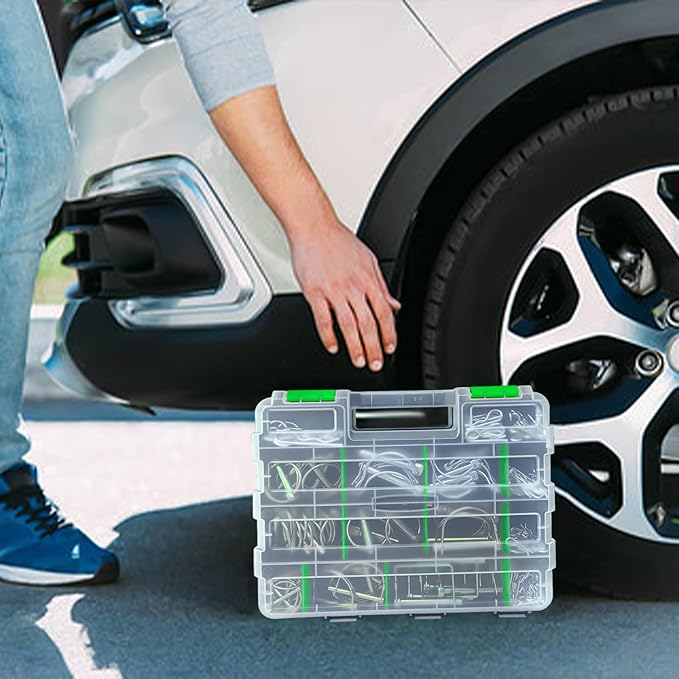 Tools Organizer Box Small Parts Storage Box 50-Compartment Double Side Hardware Organizers with Removable Plastic Dividers for Screws, Nuts, Nails, Bolts, Green