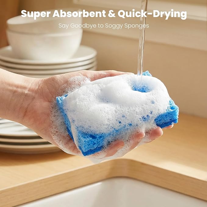 Metflavor Kitchen Sponges, 6 Count, Non-Scratch Scrub Sponge, Dual Sided Cleaning Sponges for Dishes, Kitchen, Bathroom