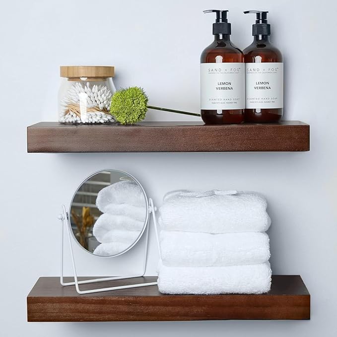 Homeforia Walnut 18 inch Floating Shelf, High-End Solid Real Wood 18-inch Floating Shelves for Wall Mounting, Dark Brown 18 inches Long Floating Shelves, Heavy Duty Bracket, 18 X 6.5 X 1.75 in, Set of 2