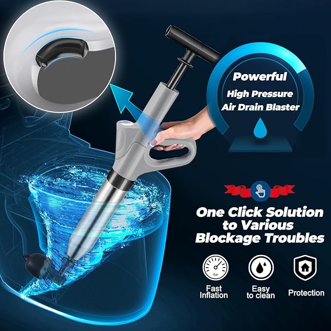 Unclog Toilet Plunger - Drain Clog Remover, High-Pressure Air pump plunger, Drain Blaster with Real-Time Barometer Drain Snake Sink Plunger Plumbing Tools, Toilet unclogger, Plungers for Bathroom