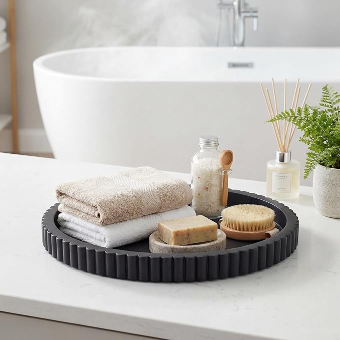 Oval Concrete Decorative Tray for Coffee Table Decoration 15" Modern Black Table Centerpieces Decorative Ottoman Tray for Serve Home Decoration Accent Bandejas Decorativas Gift