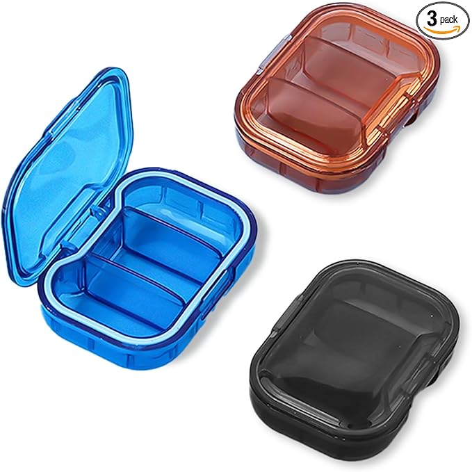3 Pack Travel Mini Pill Organizer, 3 Compartments Portable Small Pill Case, Mini Small Pill Box to Hold Vitamins, Portable Pill Container for Pocket Purse Medicine Organizer