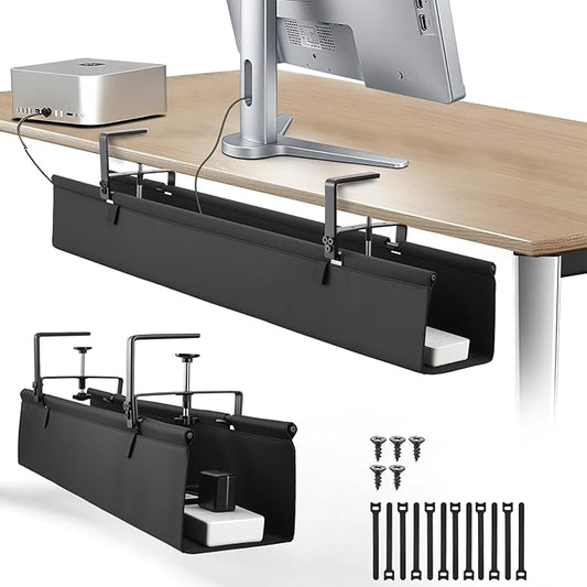Oxford Cloth Under Desk Cable Management Tray, No-Drill 48" Desk Cable Management Organizer with Clip/Screw Installation, Holds Up to 70 lbs, Fabric Cable Management for Home, Office & Gaming Computer