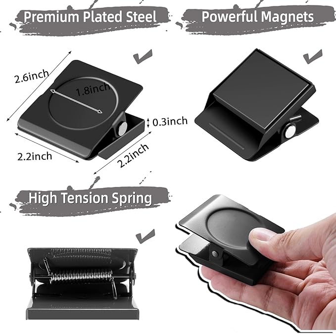 Grtard Strong Magnetic Clips, 2.2 Inch Extra Large Magnetic Clips Heavy Duty, 6Pack Magnet Clip for Fridge, Clip Magnets for Refrigerator, Whiteboard, Classroom, Kitchen, Office Organizer (Black)
