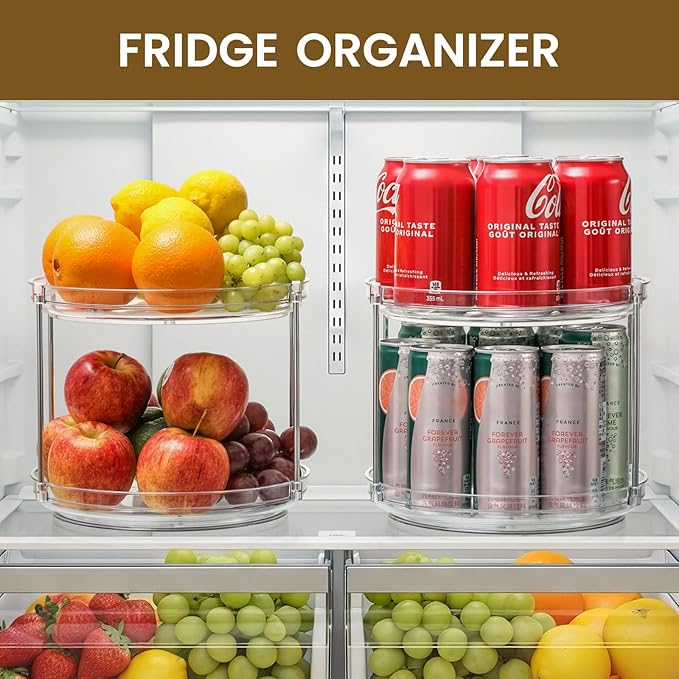 2 Set 2 Tier Non-Skid Acrylic Lazy Susan Turntable Organizer - Rotating Spice Rack - Spinning Organization for Kitchen, Pantry, Countertop, Closet, Bathroom, Vanity, Medicine Cabinet Organizing,9.25''