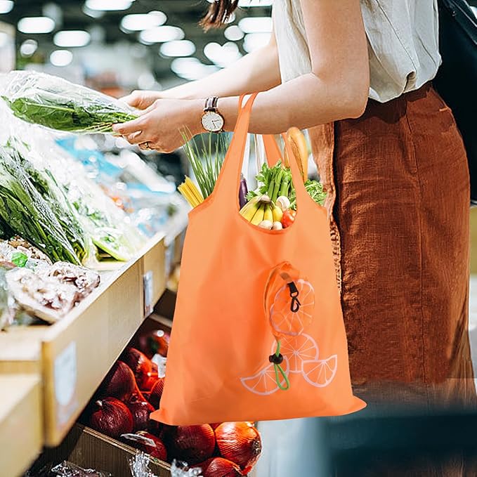 20 Pack Reusable Shopping Bags,Bulk Foldable Portable Reusable Grocery Bags Lightweight Polyester Grocery Shopping Tote Bag (Fruit)