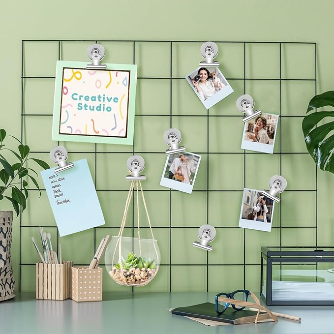 VNDUEEY Fridge Magnets Refrigerator Magnets, 48 Pack Strong Magnetic Clips Whiteboard Magnets for Hanging Photos, Heavy Duty Magnet Clips for Classroom, Locker and Office (Silver)