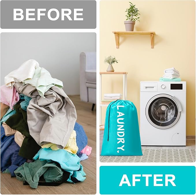 4 Pack XL Travel Laundry Bag, Machine Washable Dirty Clothes Organizer with Drawstring, Large Enough to Hold 4 Loads of Laundry, Easy Fit a Laundry Hamper or Basket Travel Essentials 24" x 36"
