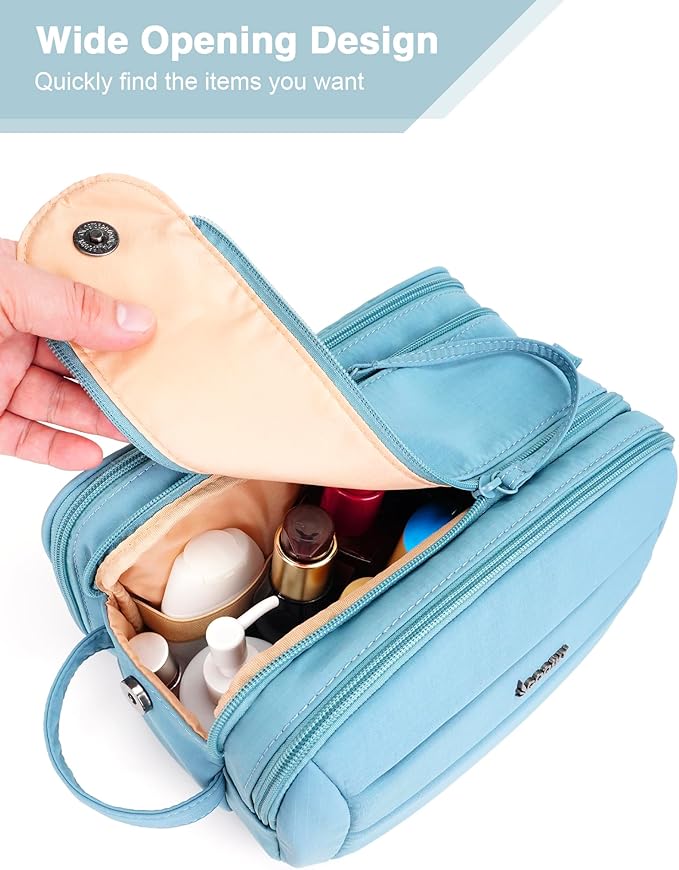 Toiletry Bag for Men & Women, Cruise Ship Travel Essentials, Shaving Dopp Kit with Dry and Wet Separation, Water-resistant Bathroom Cosmetic Organizer Bag, Makeup Accessories with Trolley Belt, Blue