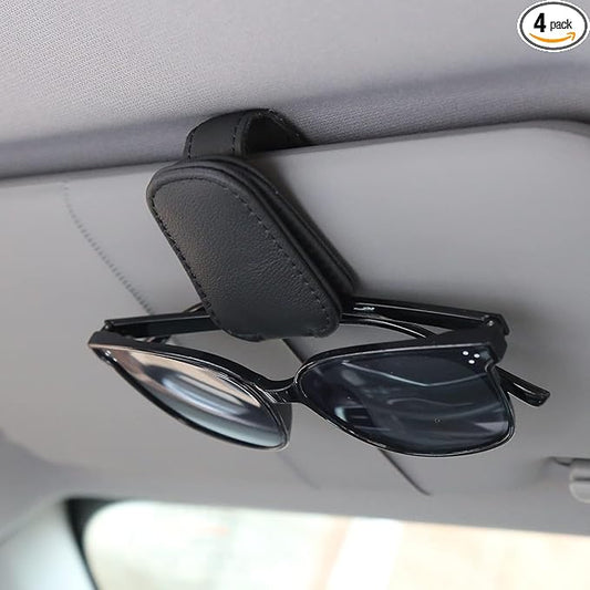 KIWEN 4 Packs Sunglasses Holders for Car Visor, Magnetic Leather Glasses Eyeglass Clip for Car, Ticket Card Clip Sunglasses Mount, Car Visor Accessories Gadgets(4, Black)