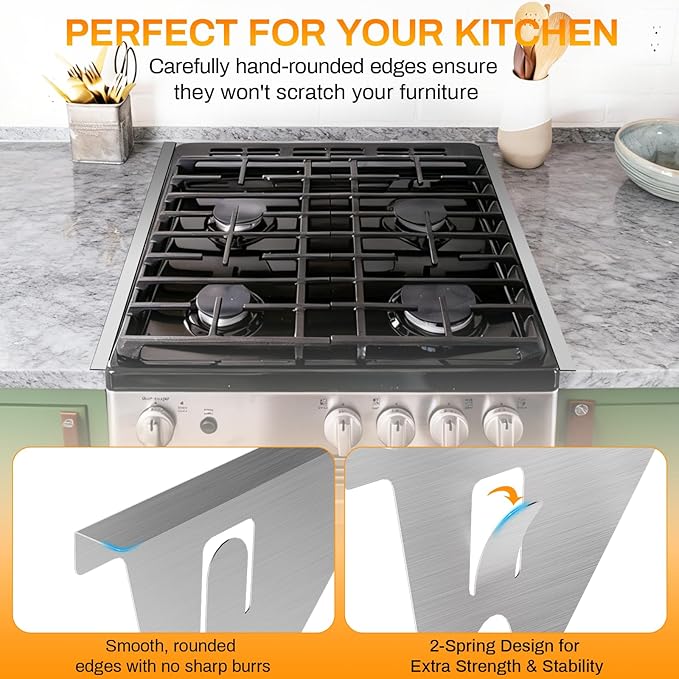 ItsNio 2Pack Upgrade 316 Stainless Steel Stove Gap Covers, Stove Gap Filler, Oven Gap Filler, Oven Side Gap Filler, Range Trim Kit, Heat Resistant and Easy to Clean, Length 23.4" Width 0.78"(Silver)