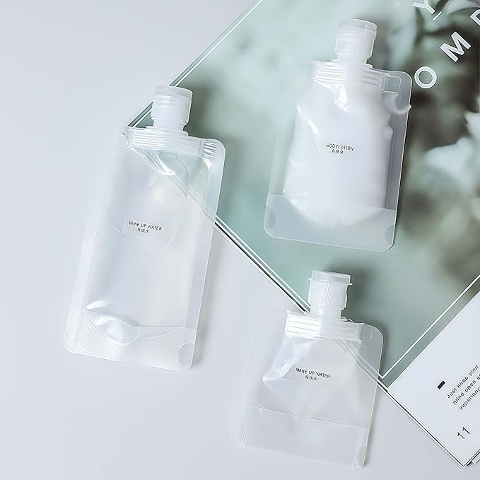 10 Pack Travel Pouches for Toiletries, Portable Containers, Stand-Up Pouch, Refillable Travel Accessories for Shampoo Conditioner (100ML/3.4OZ/10 pieces)