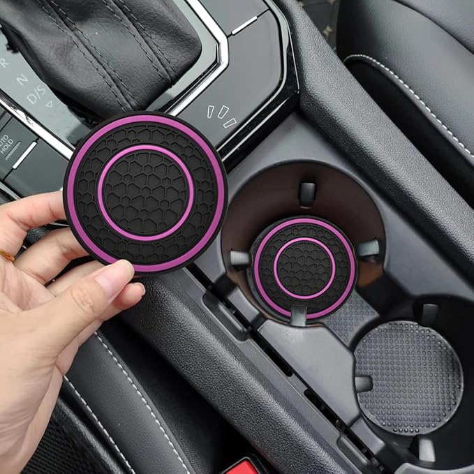 Car Cup Coaster Universal Automotive Waterproof Non-Slip Cup Holders Sift-Proof Spill Holder Car Interior Accessories 4 Pack Black & Purple