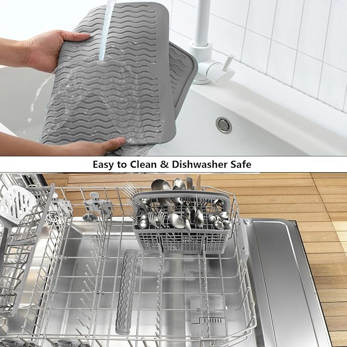 ZLR Silicone Dish Drying Mat for Kitchen Counter, Eco-Friendly Fast Dry Dish Mat, Easy Clean Multi Usage Drying Matt, Heat Resistant Trivet, 12" x 16" Large, Dark Gray