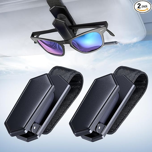 Veharvim Sunglass Holder for Car (One-Handed-Operation, Gentle & Secure Hold, Silicone Padded, Universal Fit, Metal Clip) Visor Sunglass Holder Clip, Visor Sunglass Car (Black, 2 Pack)