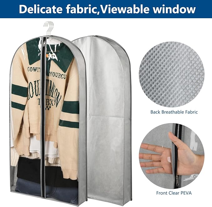 5 Pack 40" Garment Bags for Hanging Clothes Storage, Clear Suit Garment Bags with 4" Gussets for Closet Storage Travel, Plastic Protector for Coat, Jacket, Sweater, Shirts