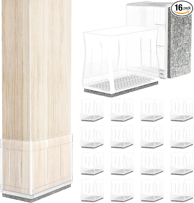 1" x 1.75" Rectangular Chair Leg Floor Protectors, Chair Foot Protectors for Wood Floors, Chair Leg Protectors for Hardwood Floors, Anti-Scratch & No Noise. 16 Pcs Clear
