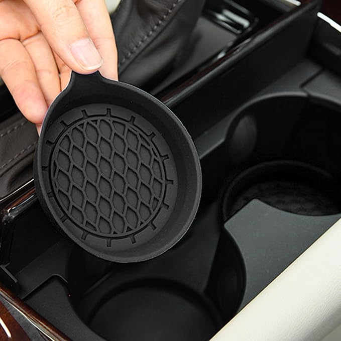 4PCS Car Cup Holder Coaster, Silicone Non-Slip Vehicle Cup Holder Insert Pads, Automotive Interior Insulation Drink Cup Mats Decor Accessories, Universal for SUV, Sedan, Truck (Black)