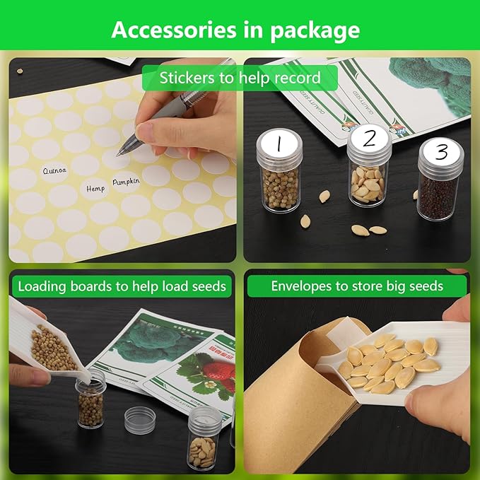 140 Slots Seed Organizer Storage Box with 20PCS Seed Envelopes, Premium Seed Containers for Various Sizes Vegetable and Flower Garden Seeds, Gardening Seed Keeper Set with Useful Accessories (Red)