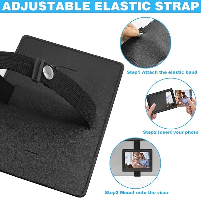 Leather Car Visor Picture Holder Photo Clip Fits 5-Inch Car Picture Frame Displays Your Photographs Sun Visor Car Photo Holder Black Both Horizontally And Vertically, Photo Car Visor Clip for Vehicle