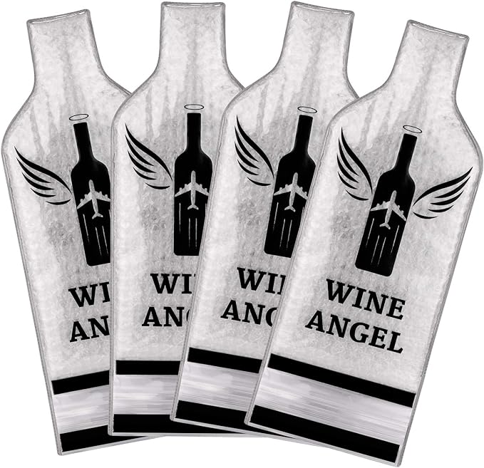 [UPGRADED PROTECTION] 4 Set (8 pcs) Reusable Wine Bags for Travel, Wine Travel Protector, Bottle Travel Sleeve Case For Airplane, Car, Cruise, TRIPLE Protection Luggage Leak-Proof Safety Impact Resist