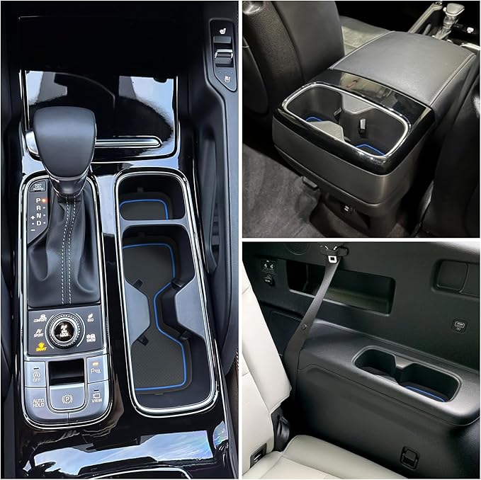 Cup Holder Coaster for Kia Telluride Accessories 2020 2021 2022 2023 2024 2025 Silicone Cup Holder Insert Mat Non-Slip Center Console Pad Car Interior Accessories Decoration (Blue Trim,6-pcs kit)
