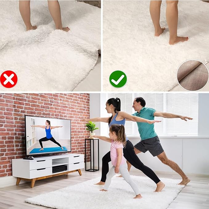 Non Slip Gripper Pad for Hardwood Floors, Area Rug Pads for Tile Floor, Under Carpet Anti Skid Mat, Keep Your Rug Safe in Place, Can be Cut to Any Size (White, 79x55inch)