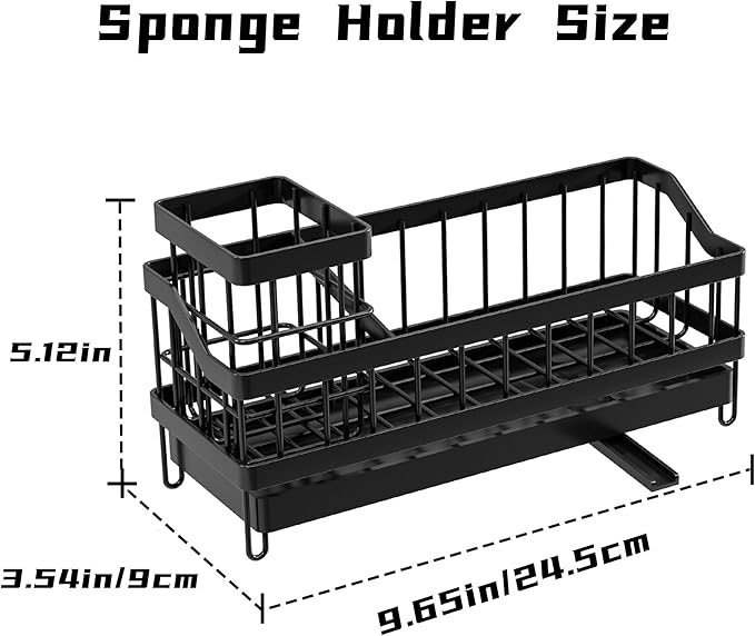 BGRQRIQ Large Sponge Holder for Sink, Stainless Steel Sink Caddy Organizer with Rotatable Spout - Kitchen Sink Organizer for Sponges, Brushes, Detergent & Sink Stopper - Space Saving Home Essentials