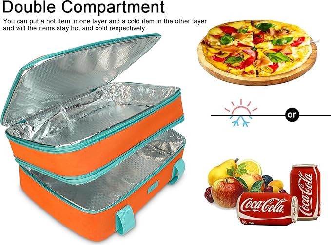 Vuudh Expandable Casserole Carrier Bag - Double Decker Food Bag, Insulated Casserole Carrier for Hot or Cold Food, Lasagna Holder Tote for Picnics, Beaches, Traveling or Gifts