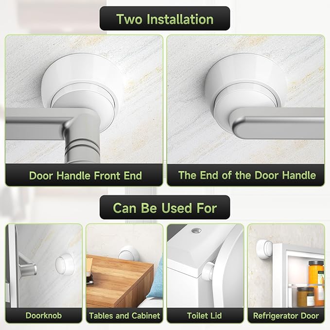 4PCS Door Stopper Wall Protector with Silicone Head, Aluminum Door Knob Wall Protector, Spring Shock Absorption Technology, 1.65" Door Stoppers for Wall, Adhesive Installation or with Screw, White