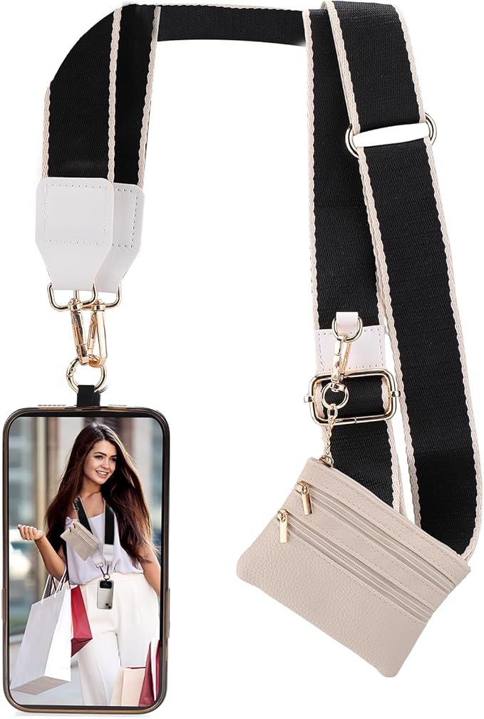 XANGNIER Clip and Go Strap for Phone with Wallet Crossbody, Phone Strap with Zippered Wallet, Adjustable Anti-Theft Cellphone Lanyard for Women, Cellphone Chain Accessories, Multicolor 11