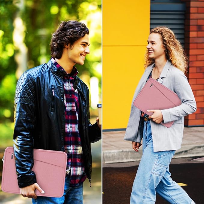 15.6 inch Laptop Case, Slim Computer Carrying Bag Protective Cover Briefcase with Front Pocket, Durable Laptop Sleeve for 15-16 Inch HP, Dell, Lenovo, Asus- Red Pink