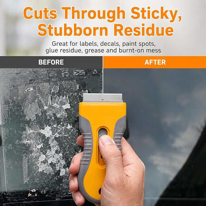 Razor Blade Scraper Tool, 2 Pack Scraper with 20 Replacement Blades, Retractable Scraper with Safety Lock and Non-Slip Grip for Removing Stickers, Labels, Paint, Caulk from Windows, Cooktop and Glass