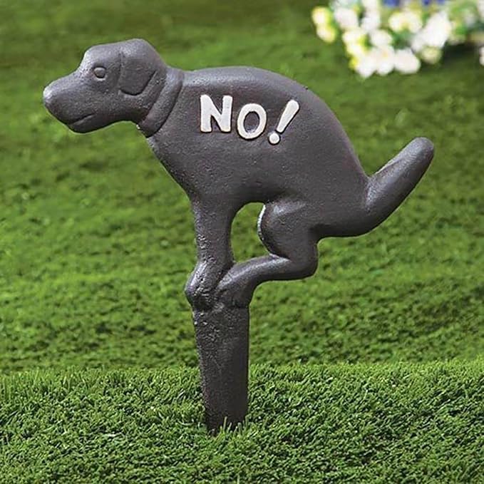 JUXYES Pack of 2 Cast Iron No Pooping Yard Sign Stake, No Dog Allowed Poop Spike Garden Hose Guides Decorative Stake for Garden Lawn Yard Black