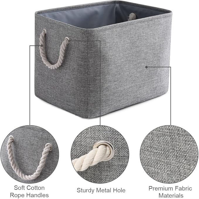 TheWarmHome Storage Basket for Organizing - 16x12x12 inch 3 Pack Fabric Storage Cubes, Cube Storage Bin for Shelves Closet Organizer Cloth Gift Toy (Grey)