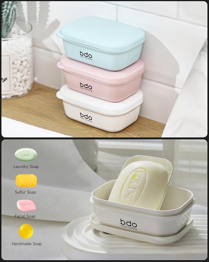 Travel Soap Case, Leakproof Soap Container with Lid, Portable Bar Soap Holder for Traveling, Soap Dishe for Bathroom, Shower, Gym, School, Camping, Vacation, Outdoor (White)