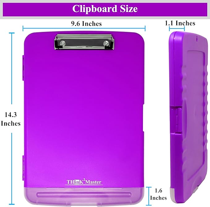Think2Master Purple Plastic Storage Clipboard with Pencil Holder. | 25% Heavier & 25% Sturdier| Heavy Duty. Must Have for Nurses, Teachers & Classrooms.