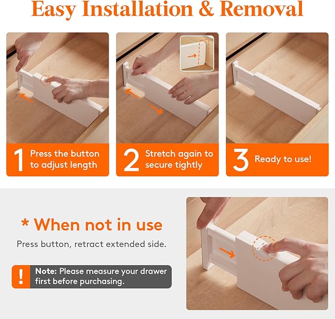 Lifewit 4 Pack Drawer Dividers Plastic 4" High, 11-17" Adjustable Drawer Organizers for Clothes, Expandable Dresser Separators in Bedroom/Bathroom/Kitchen/Office Organization and Storage, Beige