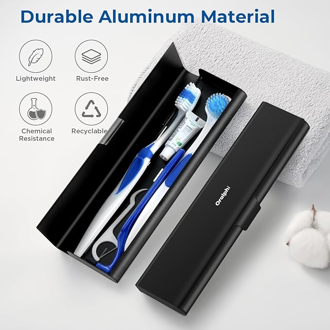 Wider Aluminum Toothbrush Travel Case, Portable Travel Toothbrush Holder, Durable Manual Toothbrush Box Container for Traveling, Bathroom, Camping, Business Trip, Black