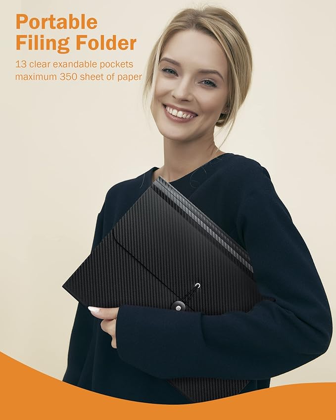 Cesil Accordian File Organizer Expanding File Folder, 13 Pockets, A4 Letter Size Paper Document Receipt Folder for Classroom, Home, Office and Travel