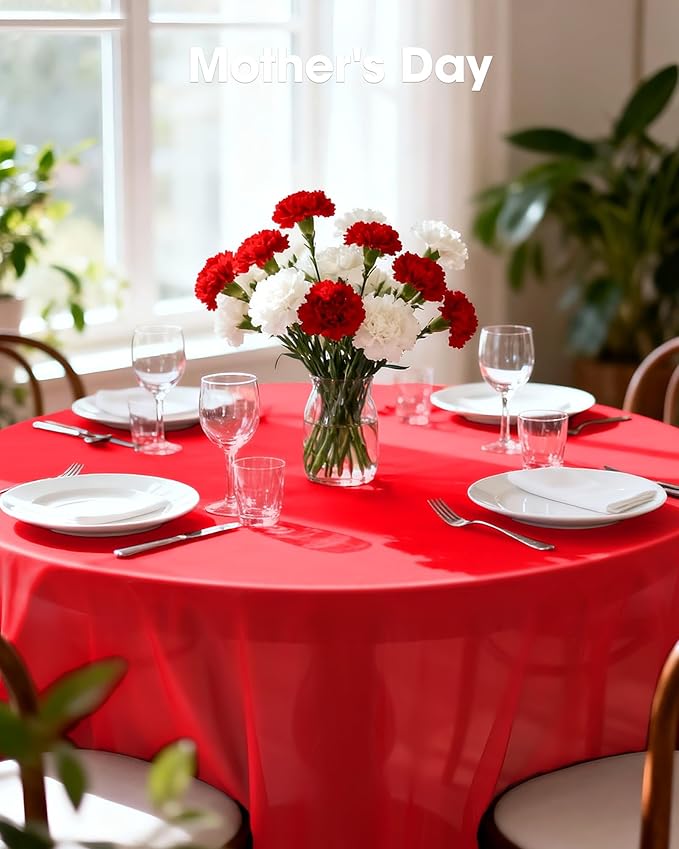 Pureegg Plastic Table Cloth Disposable 10 Pack, 84'' Round Table Cloths, Valentines Day, Thanksgiving, Christmas Decorations, Fall Tablecloths, Round, Plastic Cover, Leakproof & Sturdy, Red