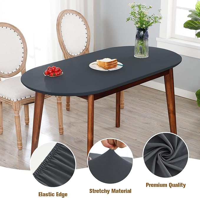NEWISHER Fitted Oval Tablecloth 48 x 68 Inch Elastic Table Cloth, Stretch Spandex Table Cover Grey Washable Polyester Top Cap Cover for Dining Picnic Camping Indoor and Outdoor