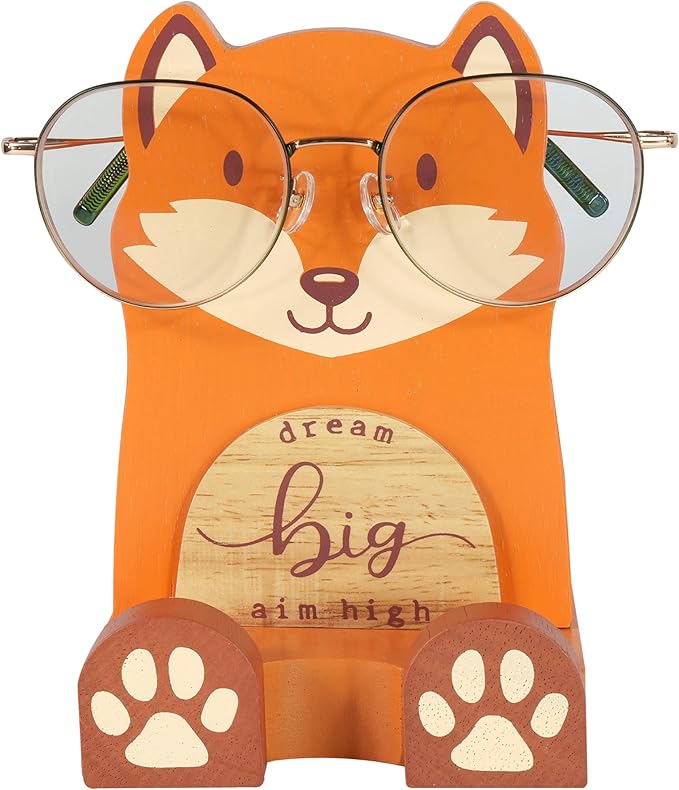 I'm Solid Wood Multipurpose Eyeglass Phone Pen & Pencil Holder Stand Stationery Desk Box Organizer Accessories Decor, Cute Home Office Desktop Decoration Birthday Graduation Gifts Fox Gifts (Fox)